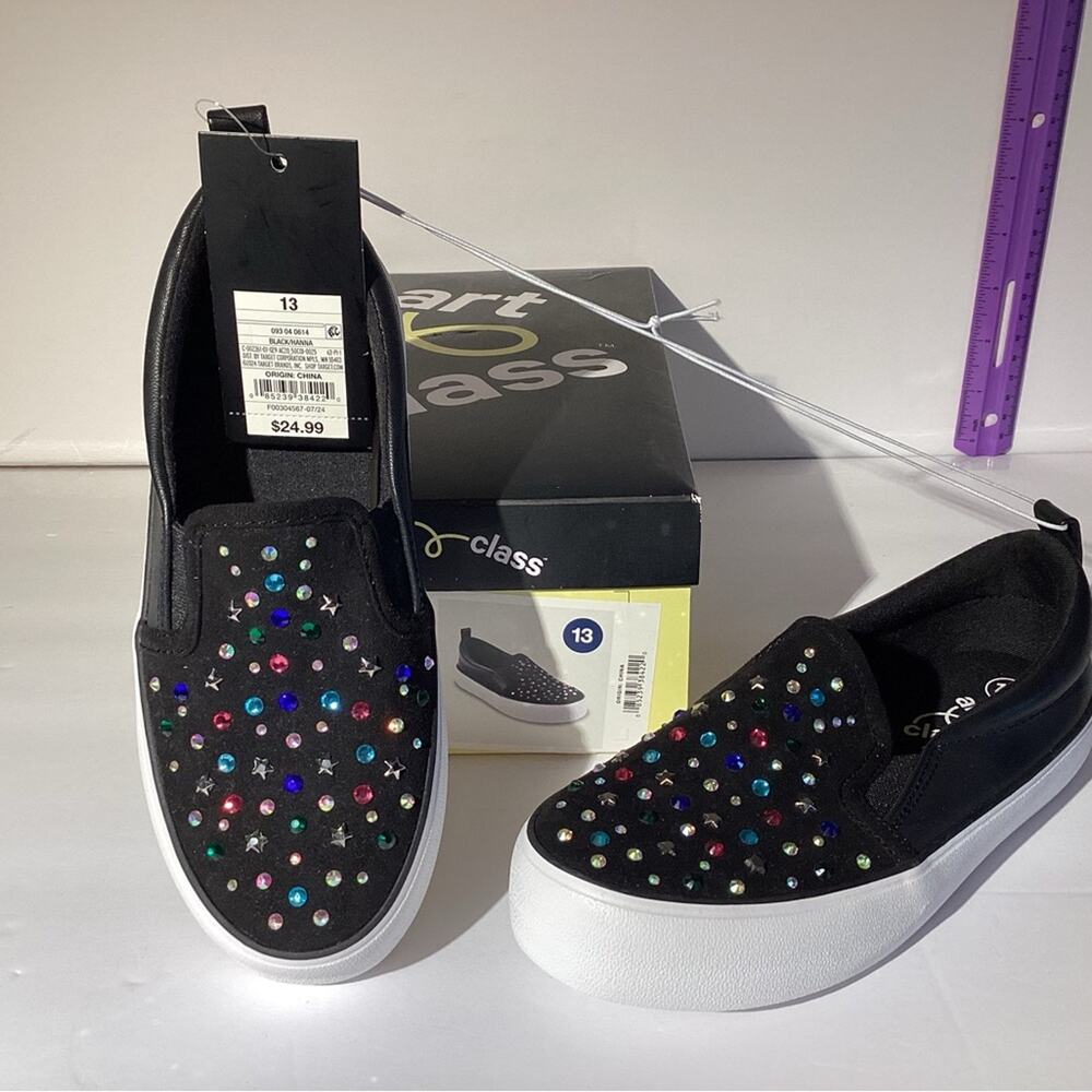 Art Class Black Kids Slip-on Sneakers with Colorful Gems